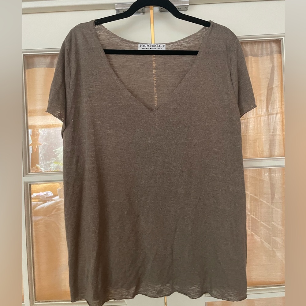Project Social Beige Tan Vintage Light Weight Comfy Tee